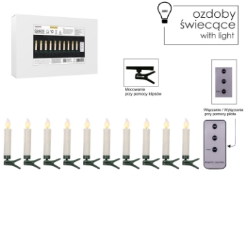 Chomik Набор из 10 свечей с зажимом и дистанционным управлением, размер 1,9 x 9 см., LED9490 - Home Club