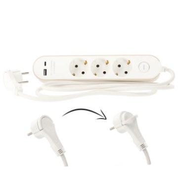 Chomik Удлинитель Платформа С Выключателем, 3 Розетки 230 В И 2 Розетки Usb, 1,5 М, Белый, KAB2585 - Home Club
