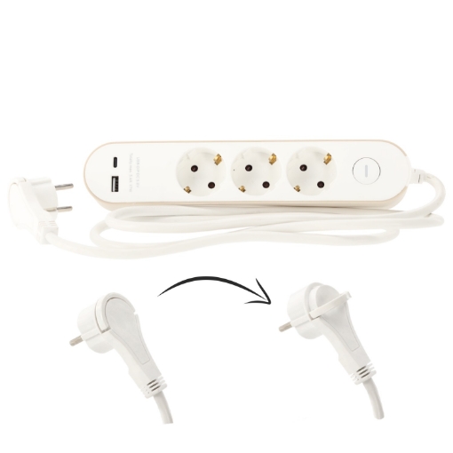 Chomik Удлинитель Платформа С Выключателем, 3 Розетки 230 В И 2 Розетки Usb, 1,5 М, Белый, KAB2585 - Home Club