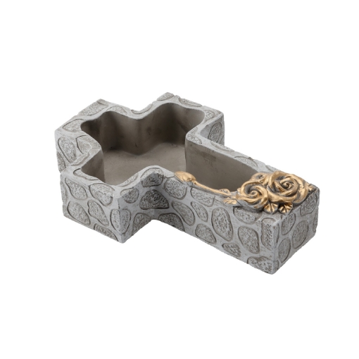 Chomik Цементний Кладбіщний Вазон - Хрест Сіро-Золотий 28 X 18 X 7,5 См, DED8899 - Home Club