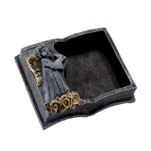 Chomik Цементний Квітник Для Кладовища - Книга Темно-Сірий - Золотий 23 X 19 X 7,5 См, DED8936 - Home Club