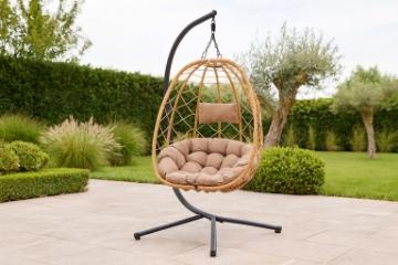 Chomik Складное Висячее Кресло Бежевого Цвета, Подушка - Бежевая, Рама - Черная, FAT9100 - Home Club