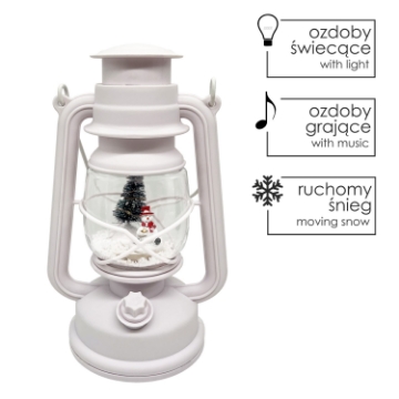 Chomik Праздничный Фонарик 14,5 x 11,7 x 24,5 / 35,5 см С Led-Вставкой Музыкальная Шкатулка - Белый - Снежный Человек С Елкой, SOL9355 - Home Club