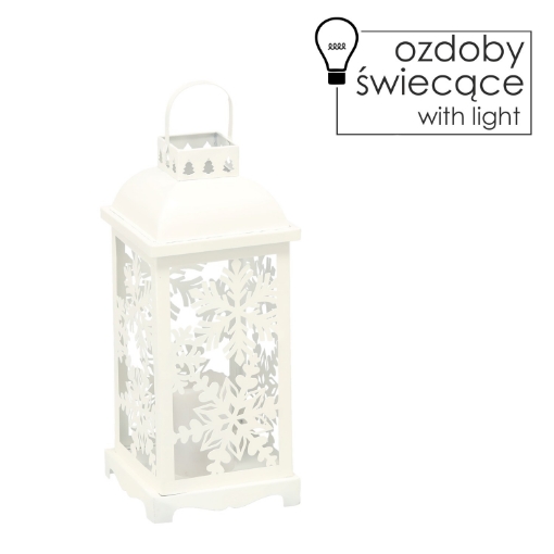 Chomik Святковий Ліхтар 12,5 x 12,5 x 34 См Led Металевий Білий - Сніжинки, SOL0894 - Home Club