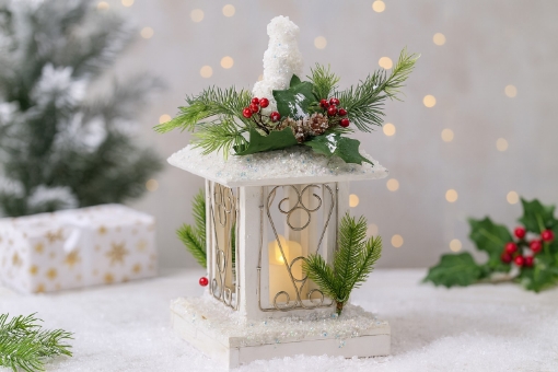 Chomik Праздничный Фонарик С Белой Свечкой Led 17 x 17 x 32 см, DEL5195 - Home Club