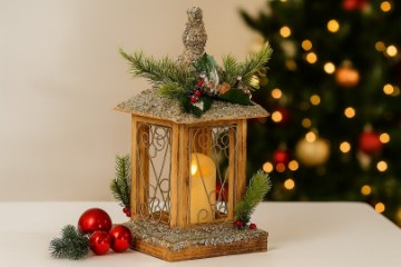 Chomik Святковий Ліхтарик З Свічкою Дерев'яний Led 18 x 18 x 38 См, DEL5201 - Home Club