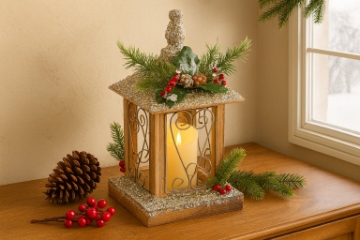 Chomik Праздничный фонарь со свечой, деревянный, светодиодный, 18 x 18 x 38 см, DEL5201 - Home Club