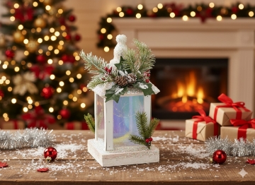 Chomik Праздничный Фонарик Белый Led 15 x 15 x 32 см, DEL5218 - Home Club