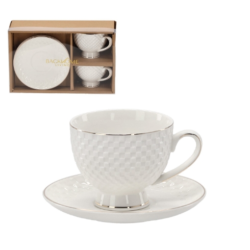 Chomik Набор из 2 чашек с блюдцами объемом 250 мл, украшенных золотой декоративной полосой., RIS4115 - Home Club