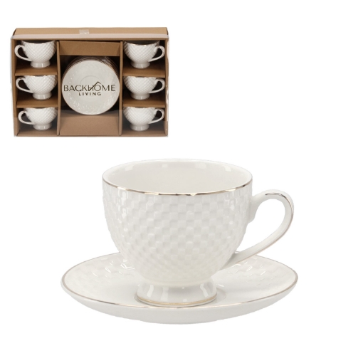 Chomik Набор из 6 чашек с блюдцами объемом 250 мл, украшенных золотой декоративной полосой., RIS4122 - Home Club