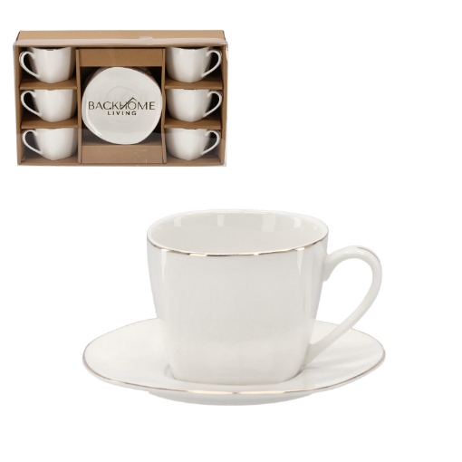 Chomik Набор из 6 чашек с блюдцами 250 мл с золотой декоративной полосой, RIS4184 - Home Club