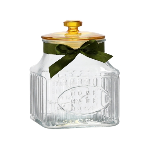 Chomik Скляна банка 2,4 л квадратна з кришкою та стрічкою, IDE0451 - Home Club