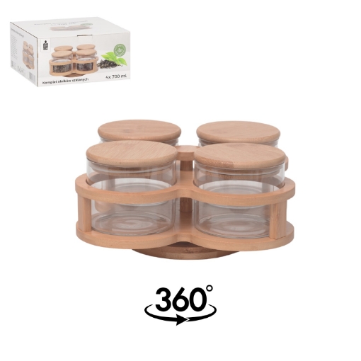 Chomik Кпл. 4 Скляних Банок 700 Мл З Дерев'Яними Кришками На Дерев'Яній Основі, DUC0734 - Home Club