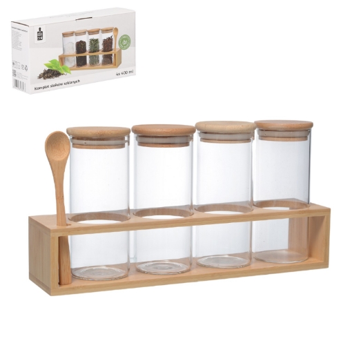 Chomik Кпл. 4 Скляних Банок 400 Мл З Дерев'Яними Кришками На Дерев'Яній Основі З Ложкою, DUC0765 - Home Club
