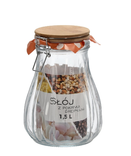 Chomik Стеклянная Банка 1,5 Л С Деревянной Крышкой, SIP0949 - Home Club