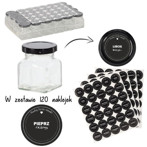 Chomik Комплект 24 квадратних банок 120 мл Fi 53 + комплект 120 наклейок зі спеціями, WYG120/53-N - Home Club