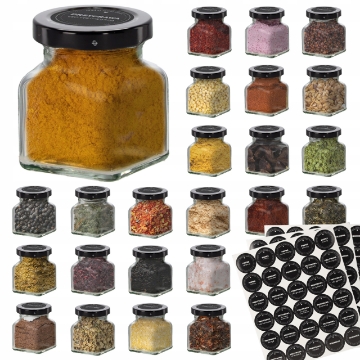 Chomik Комплект из 24 квадратных банок объемом 120 мл, диаметр 53 мм, и 120 наклеек с изображением специй., WYG120/53-N - Home Club