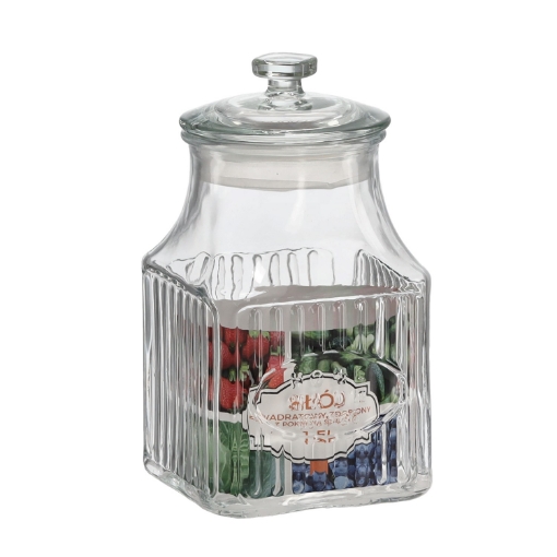 Chomik Стеклянная квадратная банка объемом 1,5 л с крышкой, украшенная, SIP0901 - Home Club