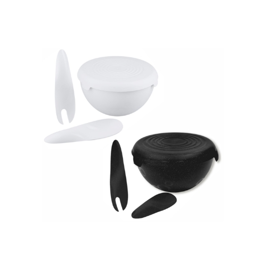 Chomik Миска с крышкой 3 л + набор ложек для салата, белый/черный/серый 9776, PRA9776 - Home Club