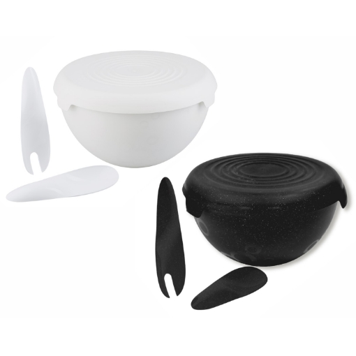 Chomik Миска с крышкой 6 л + комплект ложек для салата, белый/черный 1670, PRA1670 - Home Club