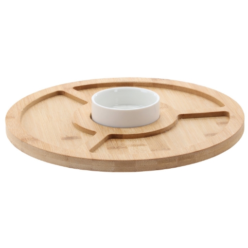 Chomik Кпт. Для Подачи Закусок — Бамбуковая Доска С 4 Ячеками И Фарфоровой Миской 28x4 См, MUT7262 - Home Club