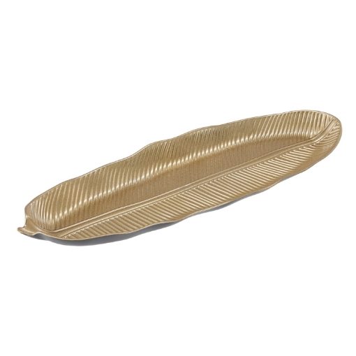 Chomik Декоративная тарелка 40 x 13 x 3 см, золотой эллиптический лист, VEN7823 - Home Club
