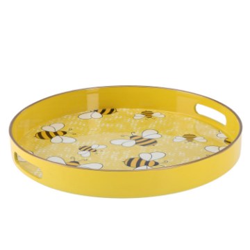 Chomik Кругла Таця З Ручками 33 x 33 x 4,2 См Жовта З Бджолами, VEN7854 - Home Club