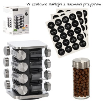BackHome Living Квадратна Приправна Коробка 15,5 x 15,5 x 24 См 16 Чорно-Срібних Банок, NIW9134 - Home Club