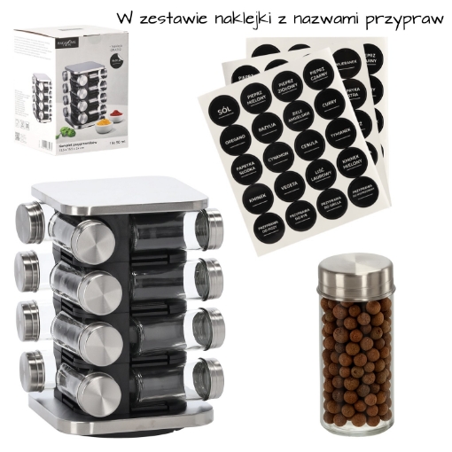 Chomik Квадратная приправа 15,5 x 15,5 x 24 см, 16 банок, черно-серебристая, NIW9134 - Home Club
