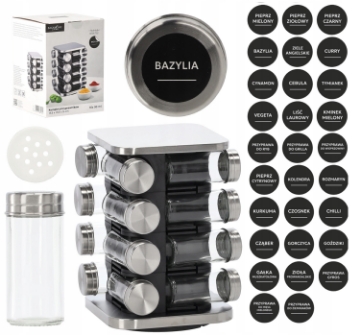 Chomik Квадратная приправа 15,5 x 15,5 x 24 см, 16 банок, черно-серебристая, NIW9134 - Home Club