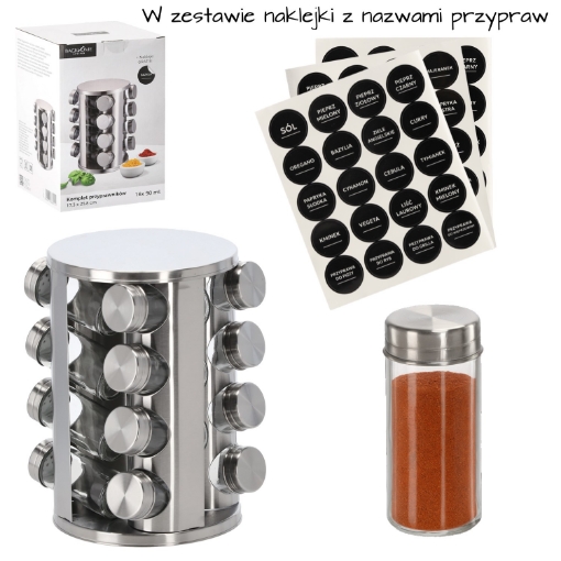 Chomik Круглая приправа 17,3 x 25,8 см, 16 банок, серебристая, NIW9141 - Home Club