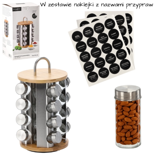 Chomik Круглая приправа 18 x 33 см с ручкой, 16 бамбуковых и серебряных баночек, NIW9172 - Home Club