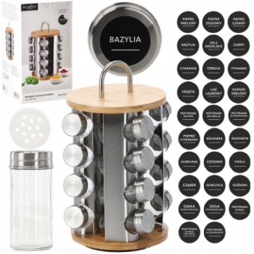 Chomik Круглая приправа 18 x 33 см с ручкой, 16 бамбуковых и серебряных баночек, NIW9172 - Home Club