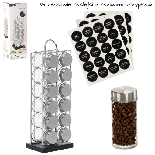 Chomik Прямоугольный солонка 11 x 10 x 36,5 см с ручкой, 12 баночек, серебристо-черный, NIW9196 - Home Club