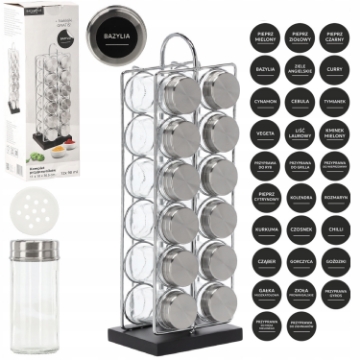 Chomik Прямоугольный солонка 11 x 10 x 36,5 см с ручкой, 12 баночек, серебристо-черный, NIW9196 - Home Club