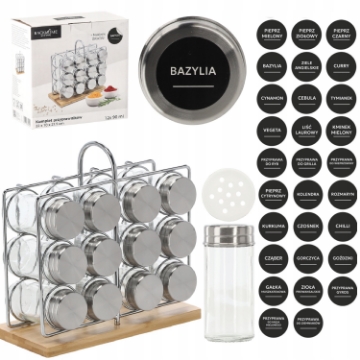 Chomik Прямоугольный контейнер для специй 22 x 10 x 21,5 см с ручкой, 12 банок, бамбук и серебро, NIW9202 - Home Club