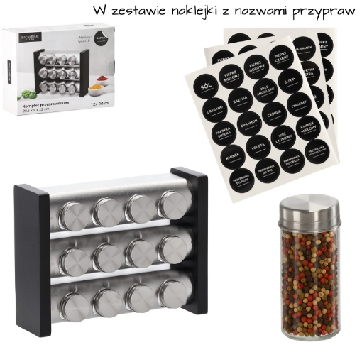 Chomik Трехуровенный Приправник 29,5 x 9 x 22 см 12 Банок Серебряно-Черный, NIW9226 - Home Club