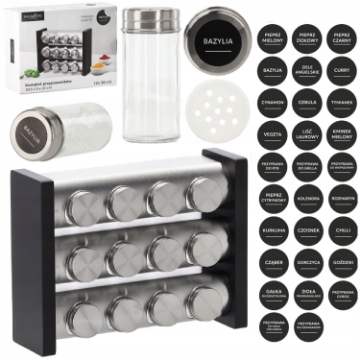 Chomik Трехуровенный Приправник 29,5 x 9 x 22 см 12 Банок Серебряно-Черный, NIW9226 - Home Club