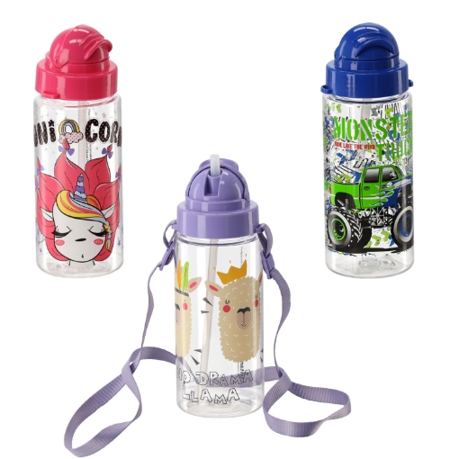 Chomik Бутылка объемом 500 мл, украшенная соломинкой и ремешком (3 варианта дизайна), MER32628 - Home Club