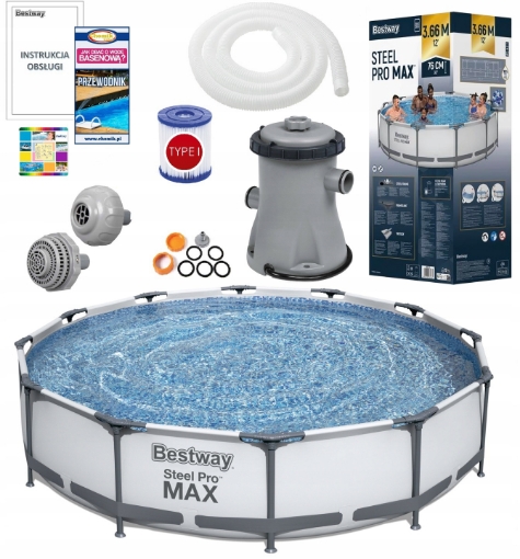 Chomik Басейн З Рамою 366 X 76 См (Басейн, Фільтруюча Помпа), BES56416 - Home Club