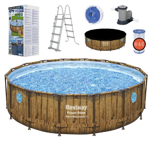 Chomik Басейн З Ратановою Рамою / Вікно 4,88 x 1,22 М (Басейн, Фільтруюча Помпа, Лістина, Кришка, Дозатор), BES56725 - Home Club