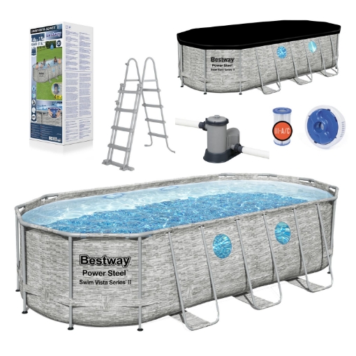 Chomik Басейн С Рамкой Из Раттана/ Овальное Окно 549 x 274 x 122 см (Басейн, Фильтрующая Помпа, Лестница, Пол, Крышка), BES56716 - Home Club