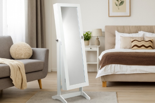 Chomik Шафа Для Біжутерії З Дзеркалом Біла «Grand» 41,5 x 36,5 x 147 см, PHO5782 - Home Club