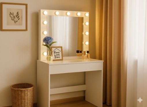 Chomik Тоалетна Стілець Для Макіяжу Біла З Освітленням 80 x 40 x 140 См, PHO9452 - Home Club