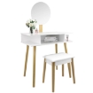 Chomik Тоалетна Столік Для Макіяжу Білий Ретро З Круглим Дзеркалом + Табуретка, PHO5803 - Home Club, зображення 2