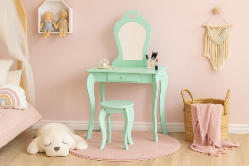 Chomik Мала Косметична Туалетна Скринька М'Ятна З Дзеркалом + Табуретка, PHO3549 - Home Club