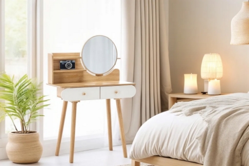 Chomik Косметична Туалетна Столік З Дзеркалом 80 x 40 x 120 См Дерев'Яний/Білий, PHO7865 - Home Club