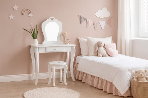 Chomik Мала Косметична Туалетна Скринька Біла З Дзеркалом + Табуретка, PHO2657 - Home Club