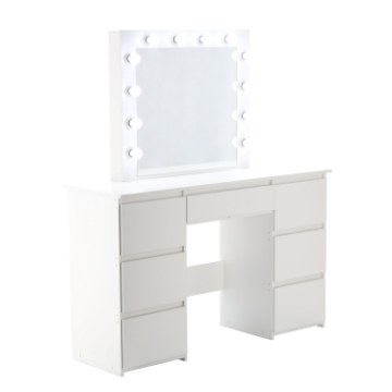 Chomik Косметический Туалетный Столик Белый С Зеркалом Led И 7 Ящиками, PHO2305 - Home Club
