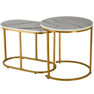 Chomik Двухсекционный кофейный столик из мрамора, круглый + овальный, FAT1466 - Home Club